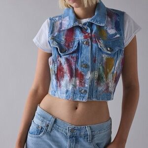 🟤NWT URBAN OUTFITTERS ReMADE 
Bleach & Paint Splatter Denim Vest Top S/M